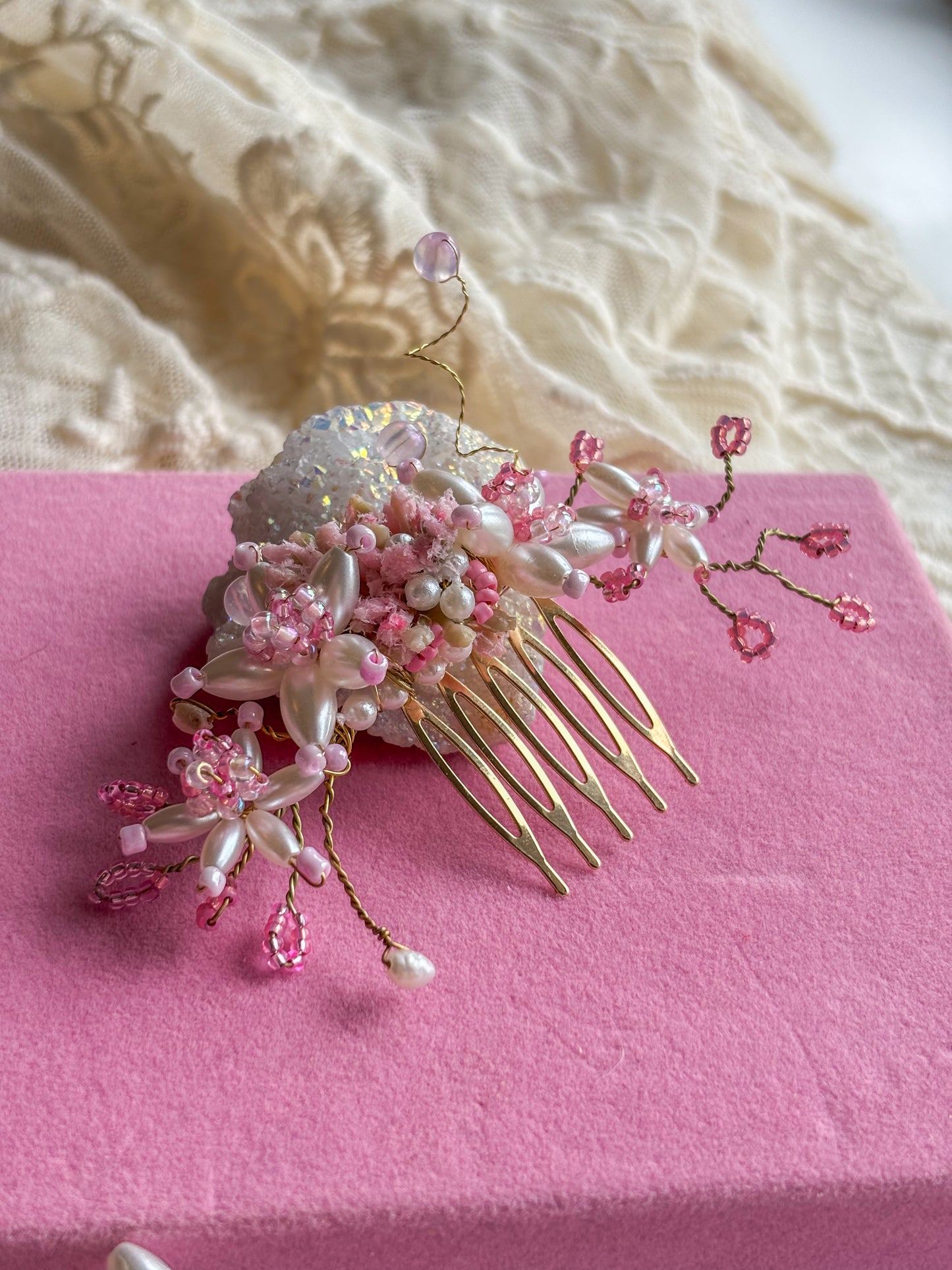 Blush Floral Wedding Hair Vine Comb