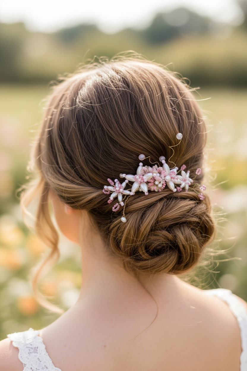 Blush Floral Wedding Hair Vine Comb