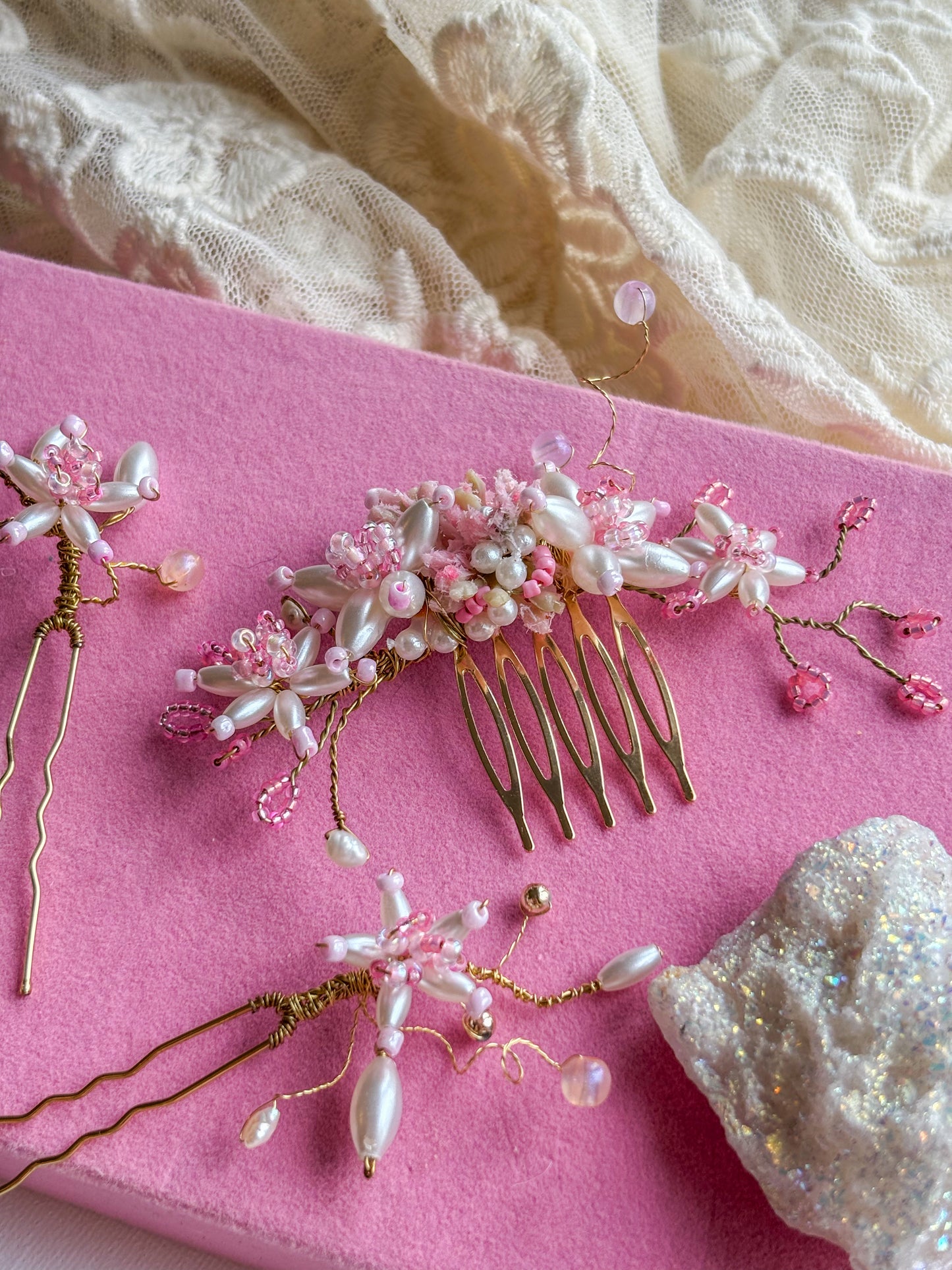 Blush Floral Wedding Hair Vine Comb