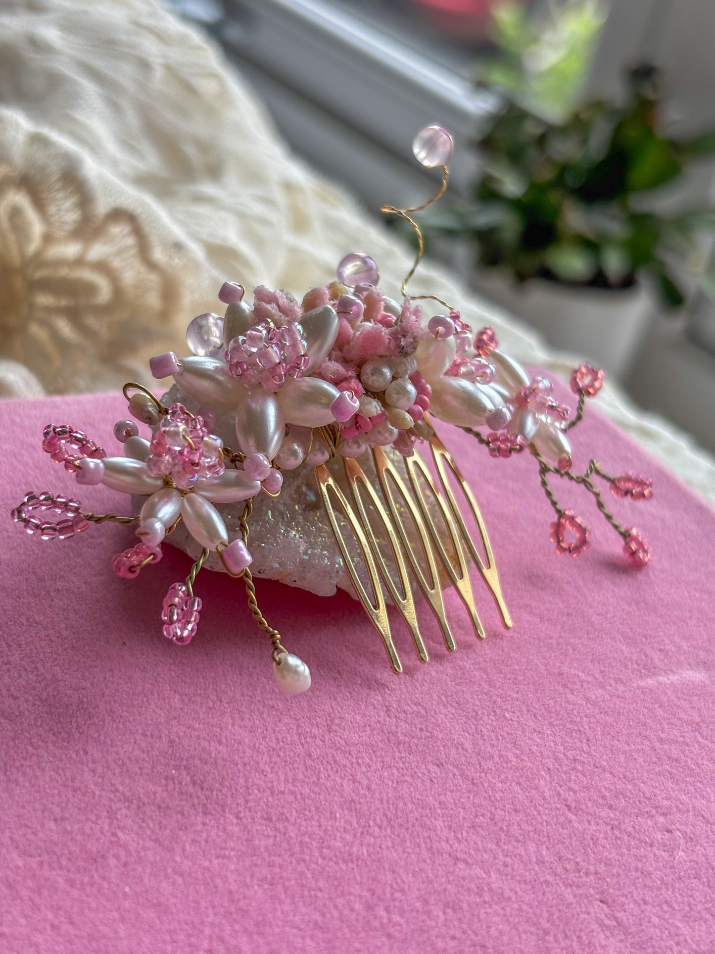 Blush Floral Wedding Hair Vine Comb