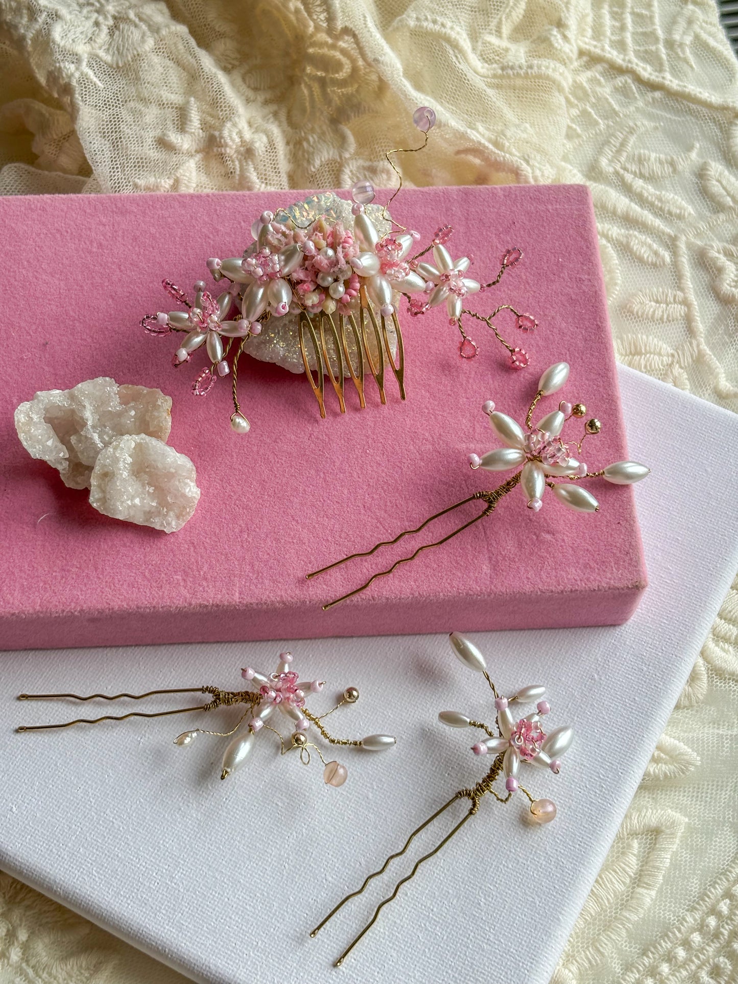 Blush Floral Wedding Hair Vine Comb